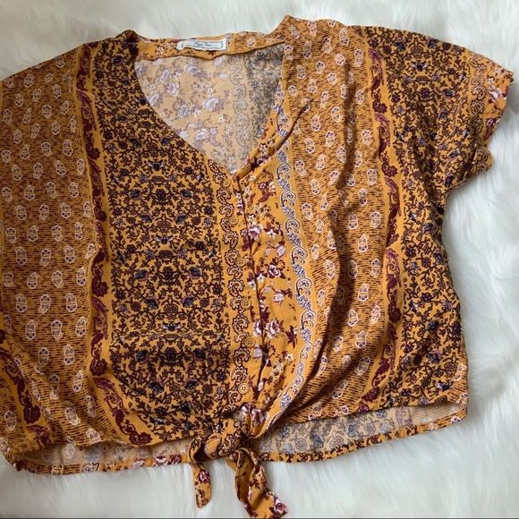 Hippie Rose Mustard Top tie front blouse - Picture 1 of 3